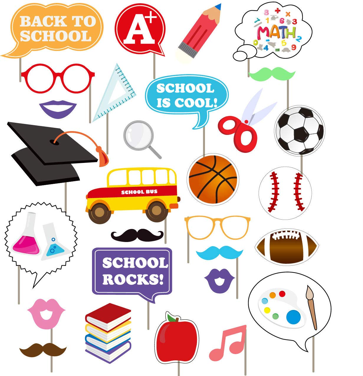 7-Gost Back To School Party Photo Booth Props First Day Of School With Photo Frame(Pack Of 30)